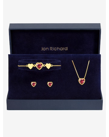 Jon Richard Gold Plated Crystal and Red Heart Trio Set - Gift Box