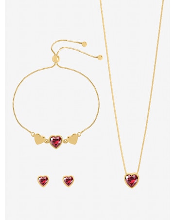 Jon Richard Gold Plated Crystal and Red Heart Trio Set - Gift Box