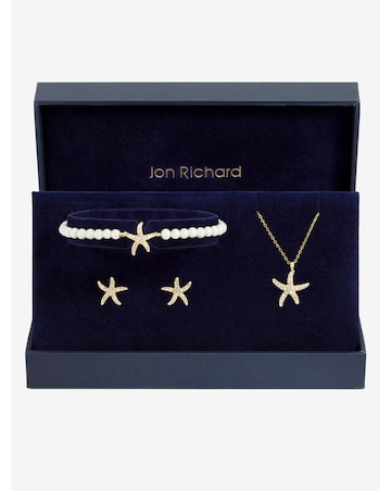 Jon Richard Gold Plated Pave and Pearl Starfish Trio Set - Gift Box