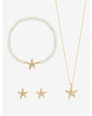 Jon Richard Gold Plated Pave and Pearl Starfish Trio Set - Gift Box