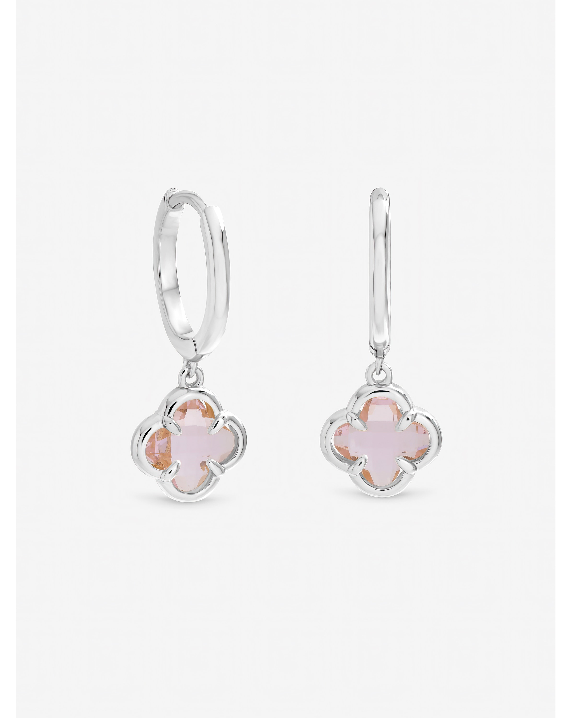 New In - Silver Plated Rose Clover Charm Huggies