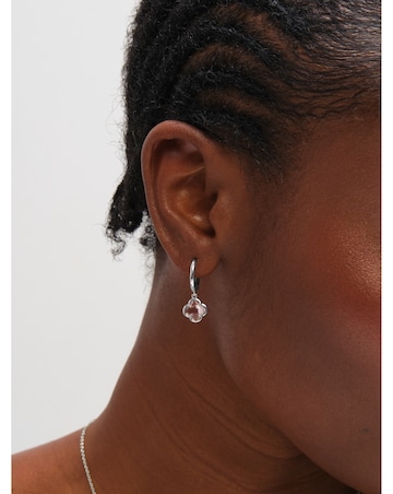 Inicio Sterling Silver Plated Vintage Rose Clover Charm Huggie Hoops