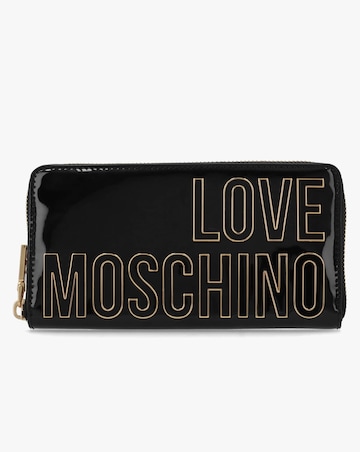 Love Moschino Enameled Logo Black Zip Around Purse