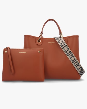 Emporio Armani Tan Pebbled Shopper With Pouch