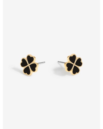 Jon Richard Gold Plated And Jet Enamel Clover Stud Earrings