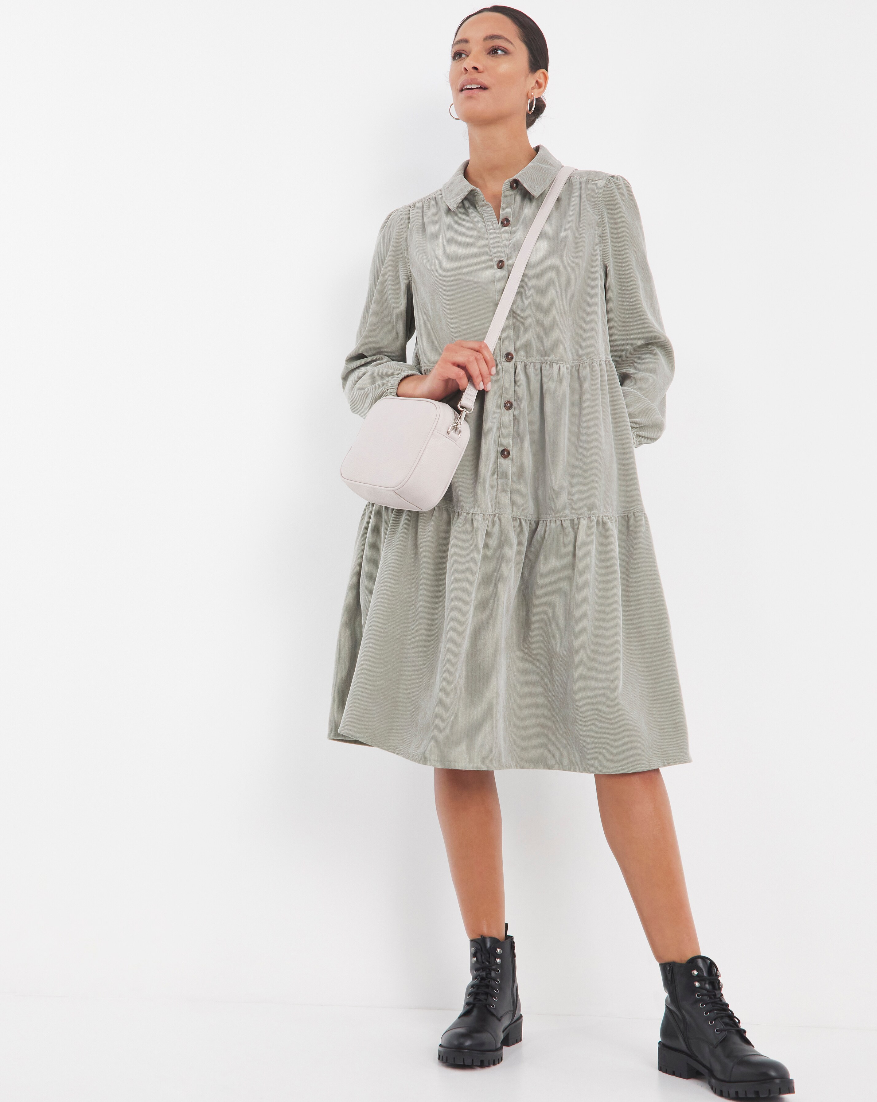 Soft Sage Baby Cord Shirt Smock Dress 