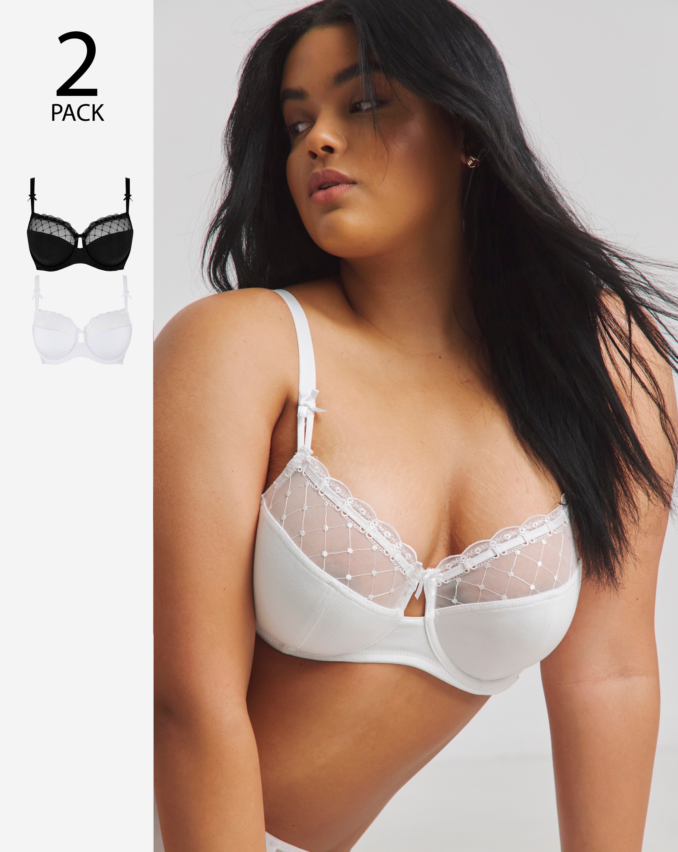 2 Pack Rachel Balcony Bras Black/White