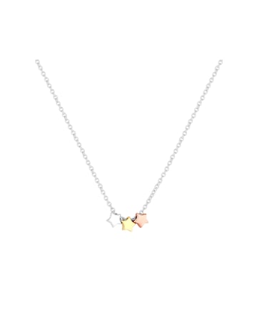Simply Silver Sterling Silver 925 Tri Tone Triple Star Necklace - Gift Boxed