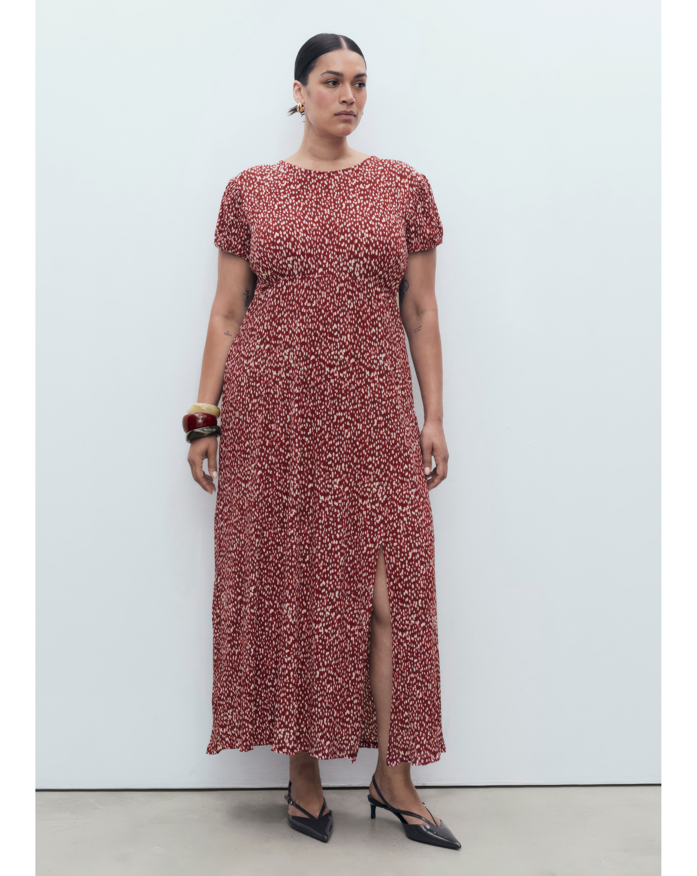 MANGO SPECKLED PRINT MIDI DRESS