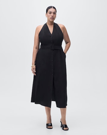 MANGO COLLARED BELTED MIDI DRESS