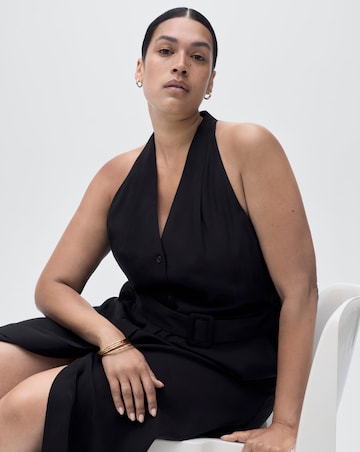 MANGO COLLARED BELTED MIDI DRESS