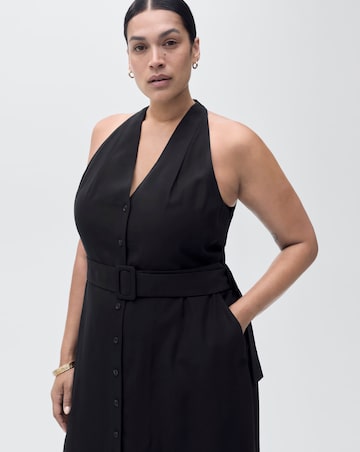 MANGO COLLARED BELTED MIDI DRESS