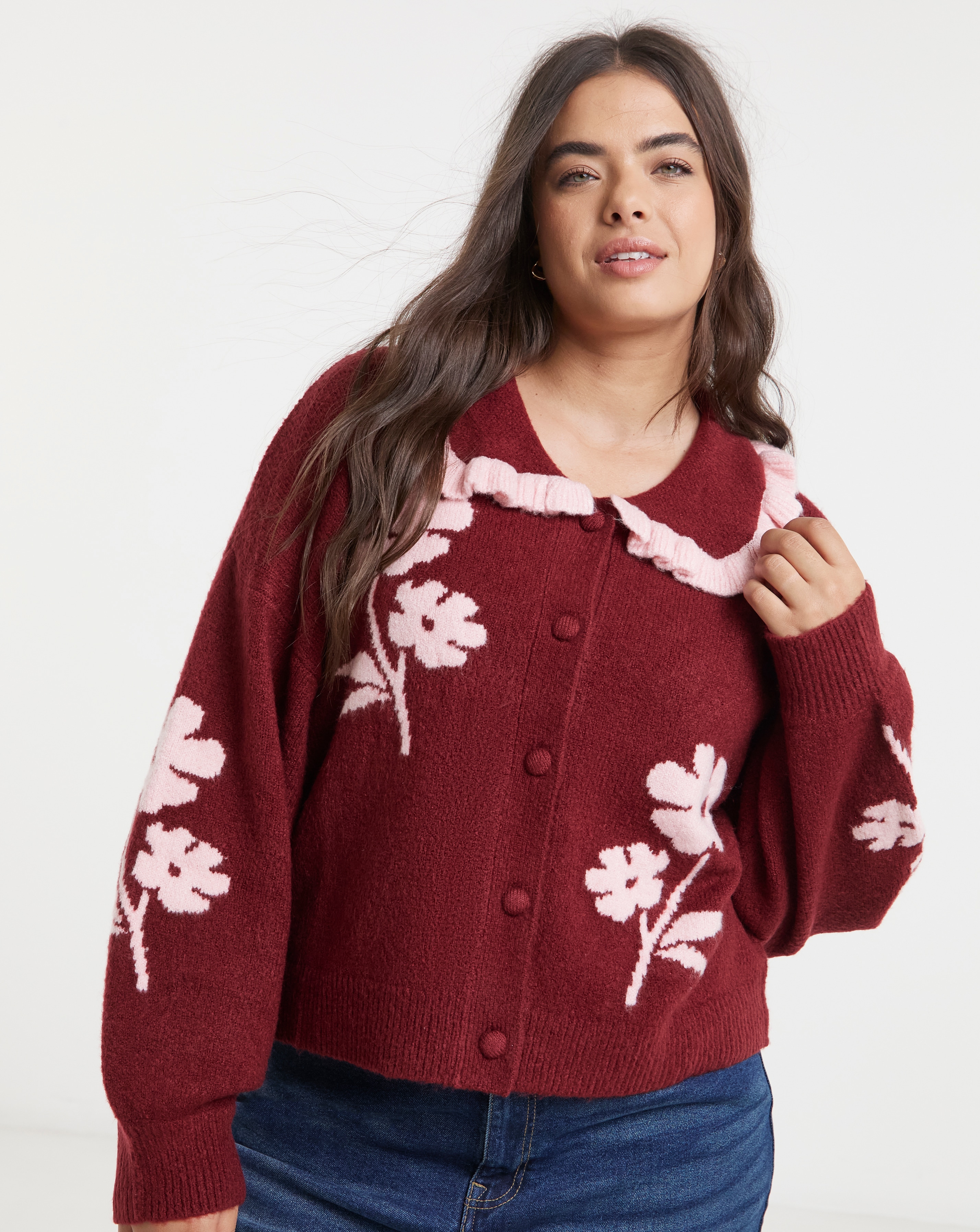 Neon Rose Scallop Collar Flower Cardigan