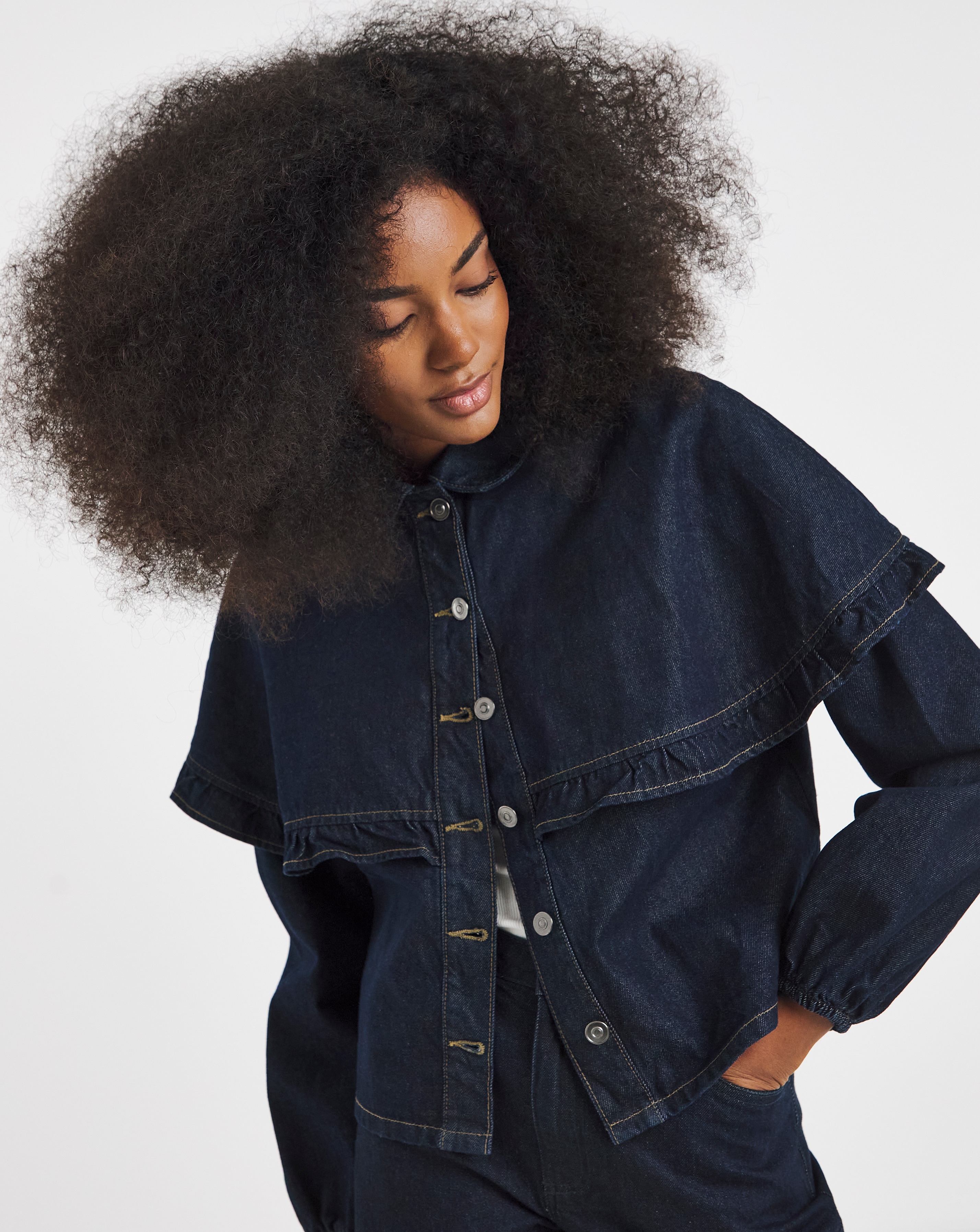 New In - Neon Rose Denim Frill Shirt