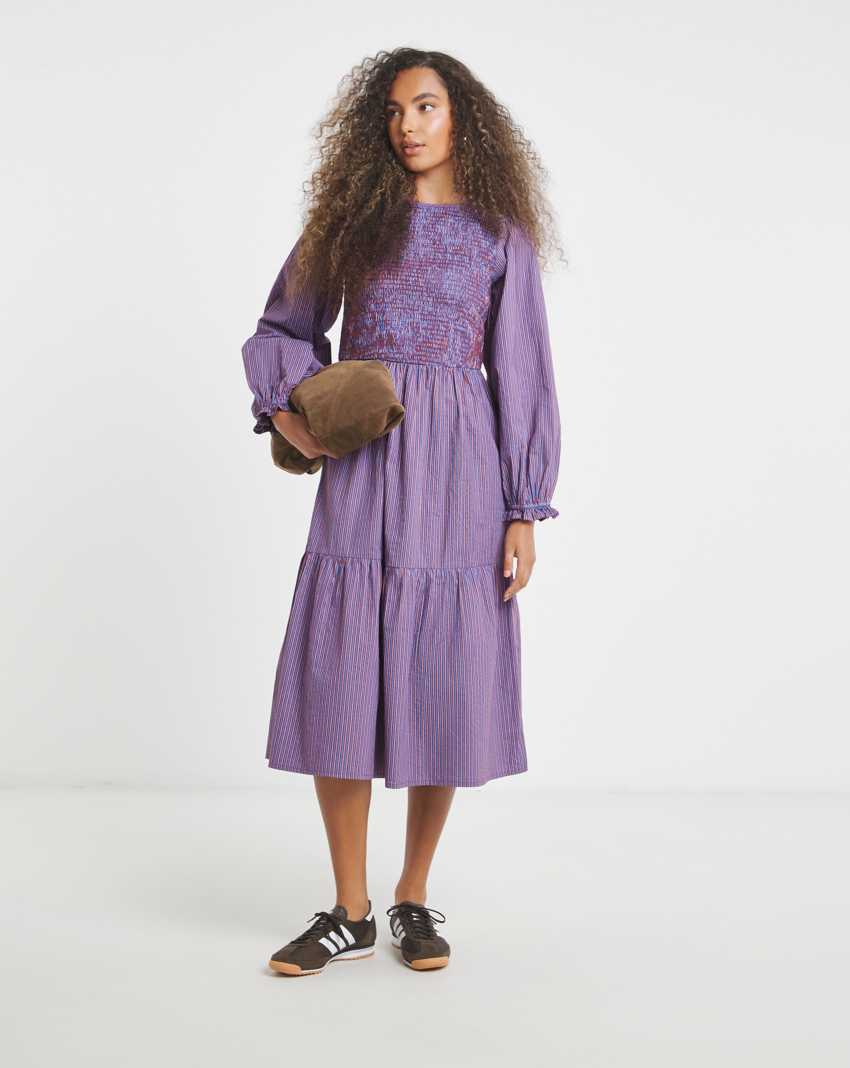 Neon Rose Shirred Detailed Midaxi Dress