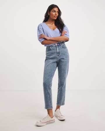 Soft Blue Broderie Sleeve Detail V-Neck Cotton Top