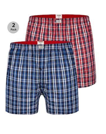 D555 Big & Tall Plaid Pack of 2 Woven Boxer Shorts - (Navy/Red)