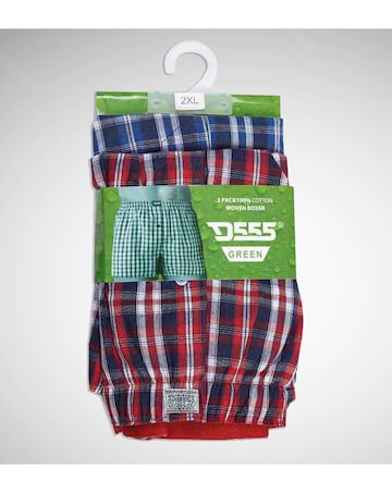 D555 Big & Tall Plaid Pack of 2 Woven Boxer Shorts - (Navy/Red)