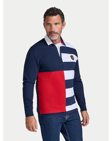 Raging Bull Long Sleeve Harlequin Stripe Rugby Navy