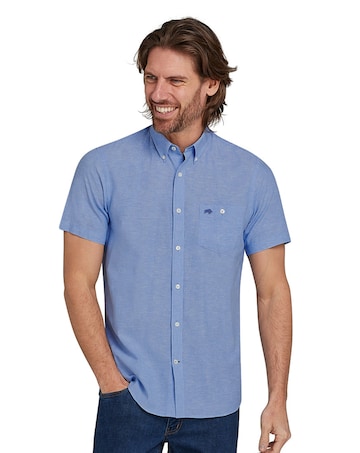 Raging Bull Classic 2 Pack Short Sleeve Linen Shirt Chambray/White