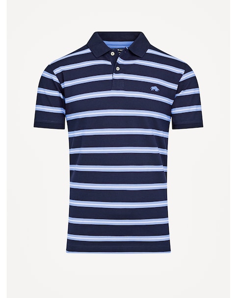 Raging Bull Classic Triple Stripe Birdseye Polo Navy