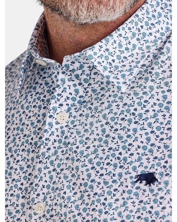 Raging Bull Short Sleeve Floral Cotton Poplin Shirt Sky Blue