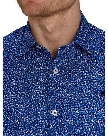 Raging Bull Short Sleeve Flower Bud Cotton Poplin Shirt Navy