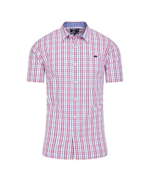 Raging Bull Short Sleeve Large Check Cotton Poplin Shirt Pink