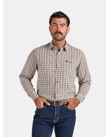Raging Bull L/S Brookes Gingham Brushed Cotton Twill Shirt  Tan