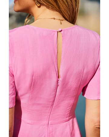 Sosandar Angel Sleeve Wrap Linen Buckle Detail Midi Dress