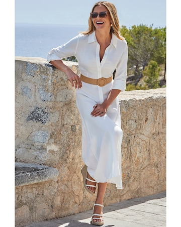 Sosandar Linen Midi Shirt Dress