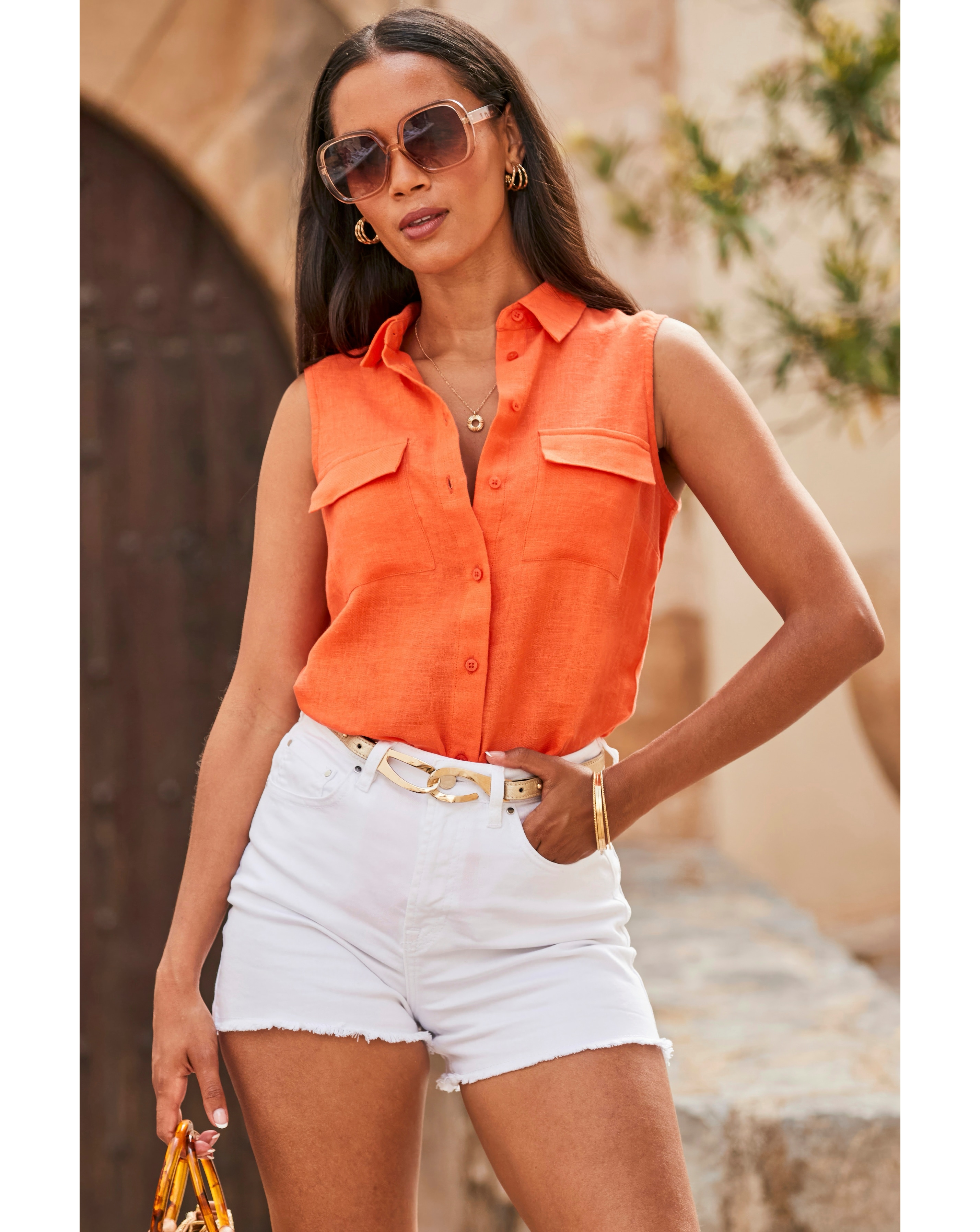 Sosandar Linen Sleeveless Shirt