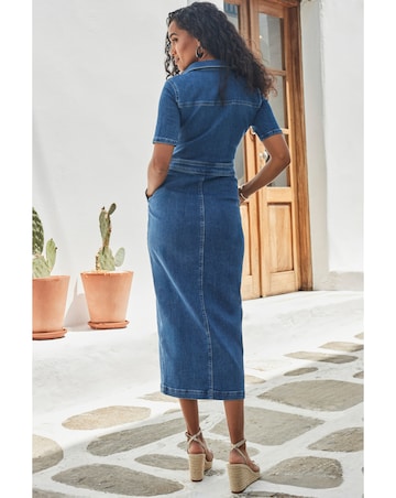 Sosandar Short Sleeve Button Front Denim Midaxi Dress