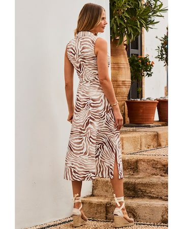 Sosandar Natural Zebra Print Sleeveless Jersey Shirt Dress