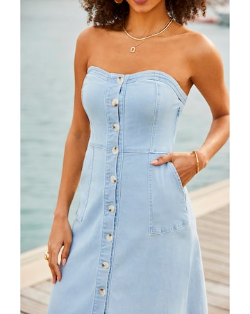 Sosandar Lightwash Denim Fit and Flare Midi Dress