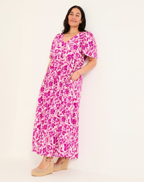 FatFace Copper & Black Marlow Flute Sleeve Dress