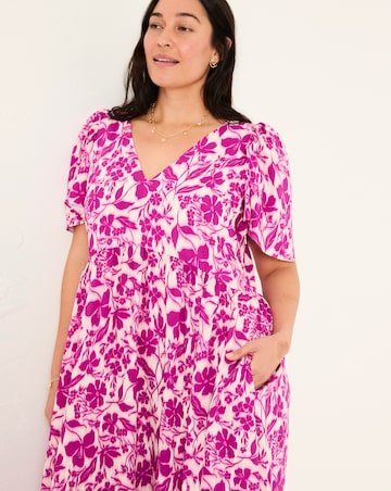 FatFace Copper & Black Marlow Flute Sleeve Dress