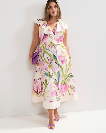 Phase Eight Matilda Floral Linen Ruffle Midi Dress