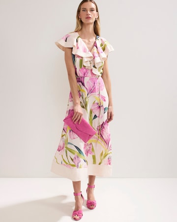 Phase Eight Matilda Floral Linen Ruffle Midi Dress