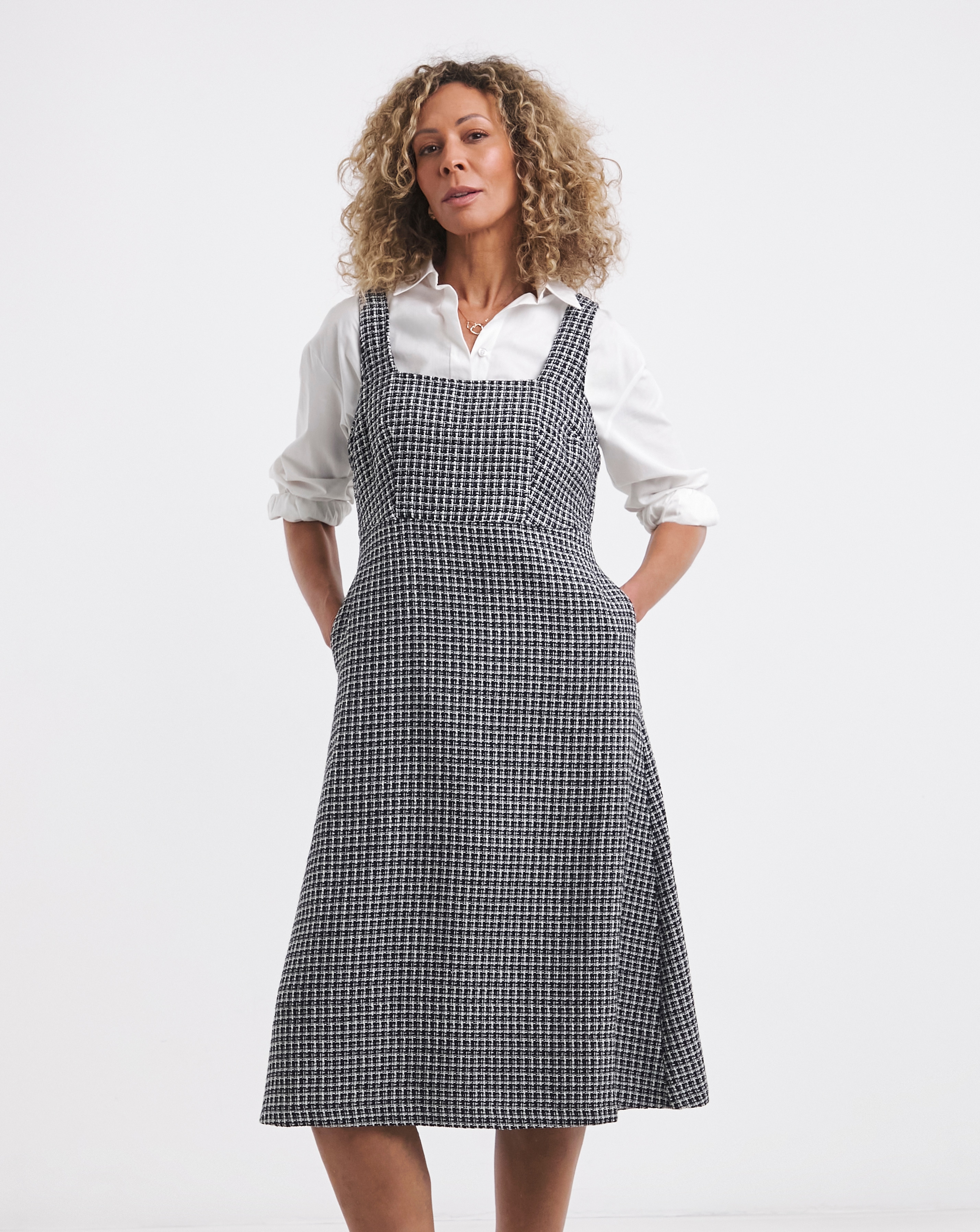 Boucle Pinafore Midi Dress