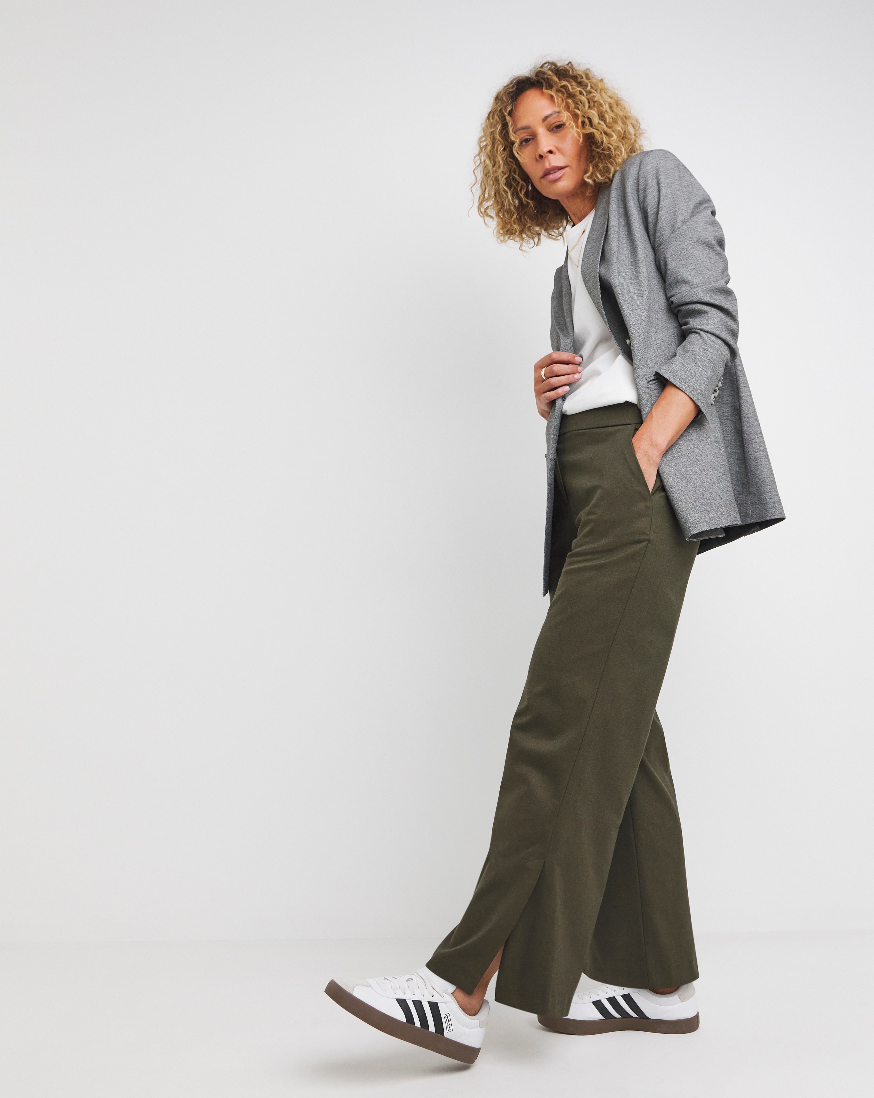 Olive Split Hem Straight Leg Trousers
