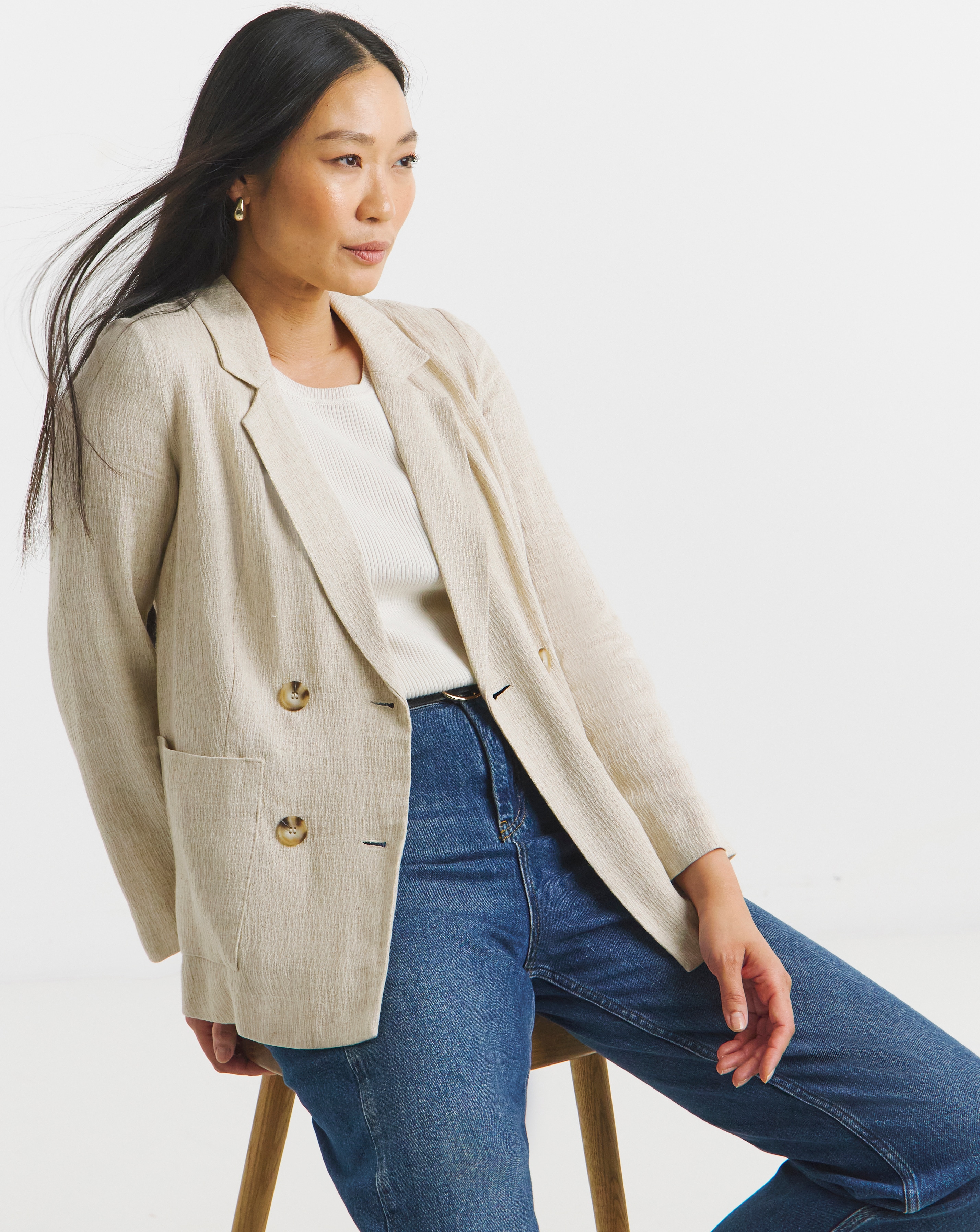 Linen Unlined Double Breasted Blazer