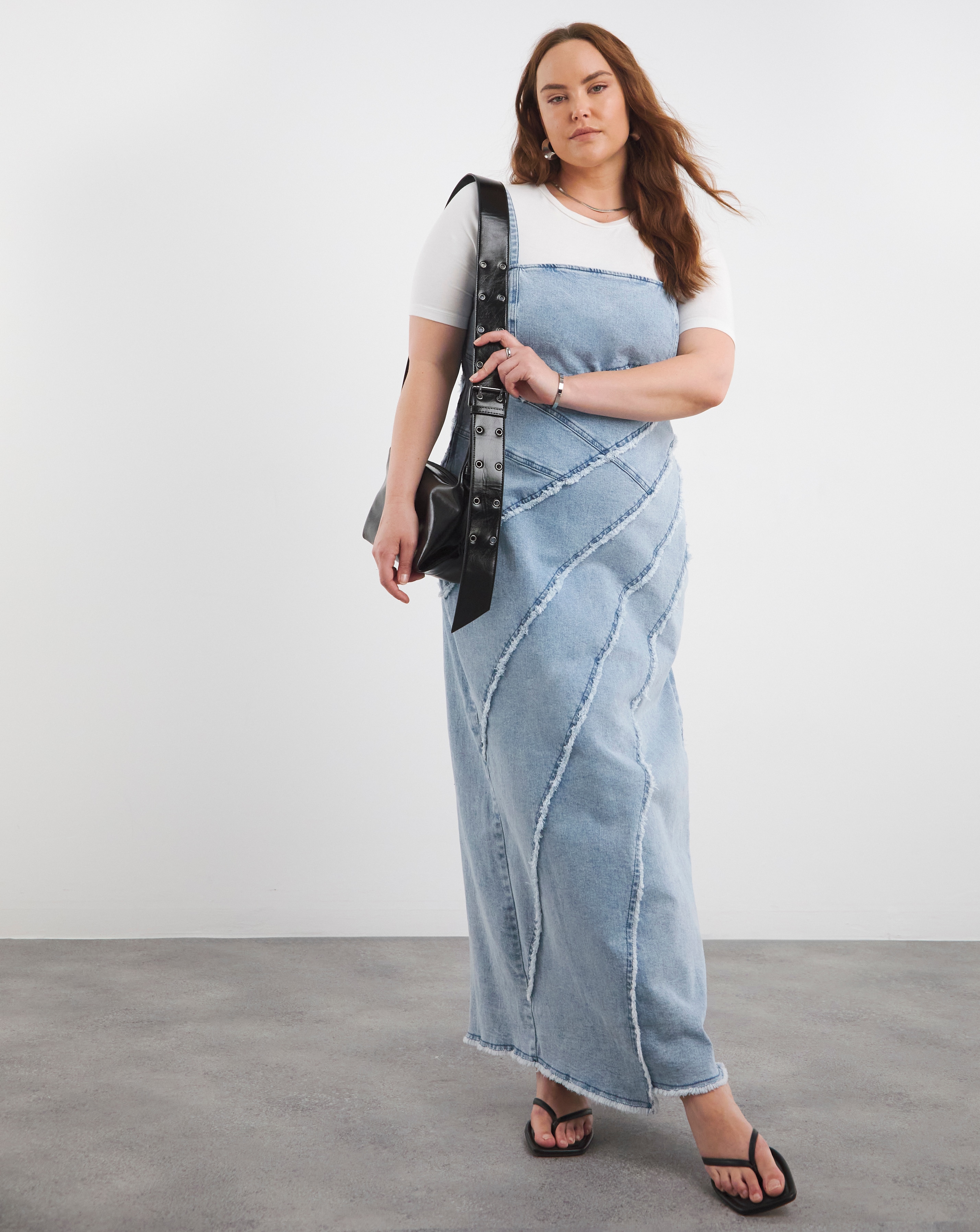 Light Blue Seamed Column Maxi Dress