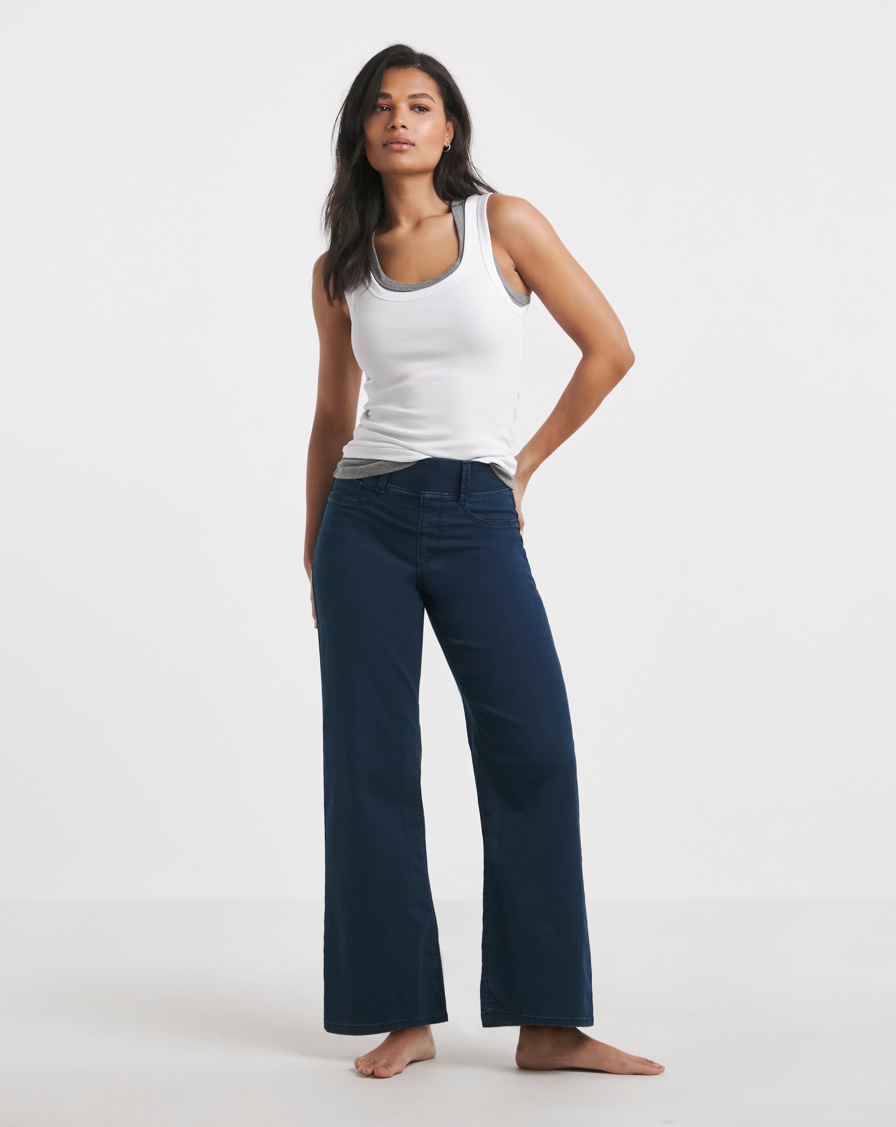 Dark Blue Wide Pull On Jeggings