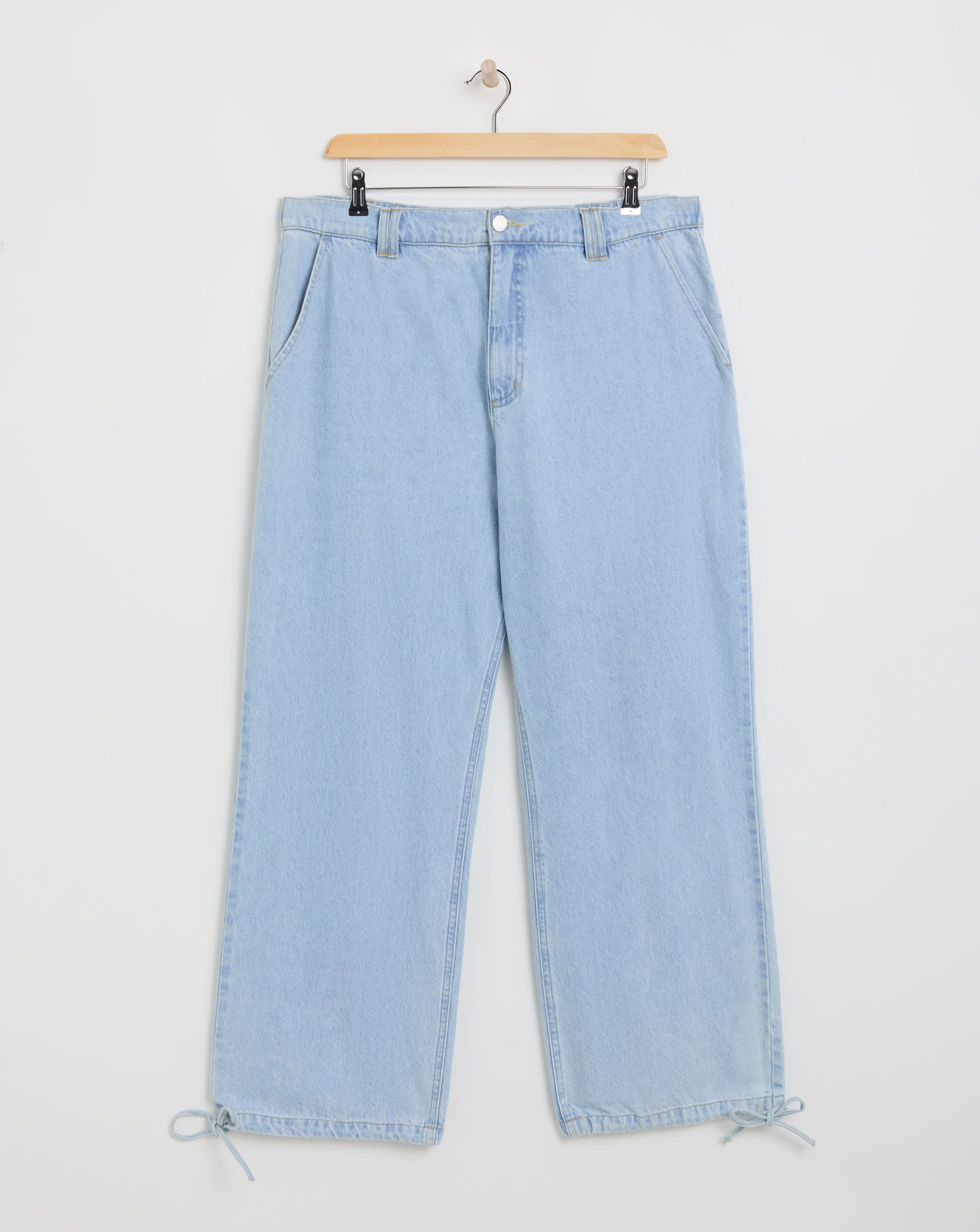 Light Wash Tie Detail Parachute Jeans