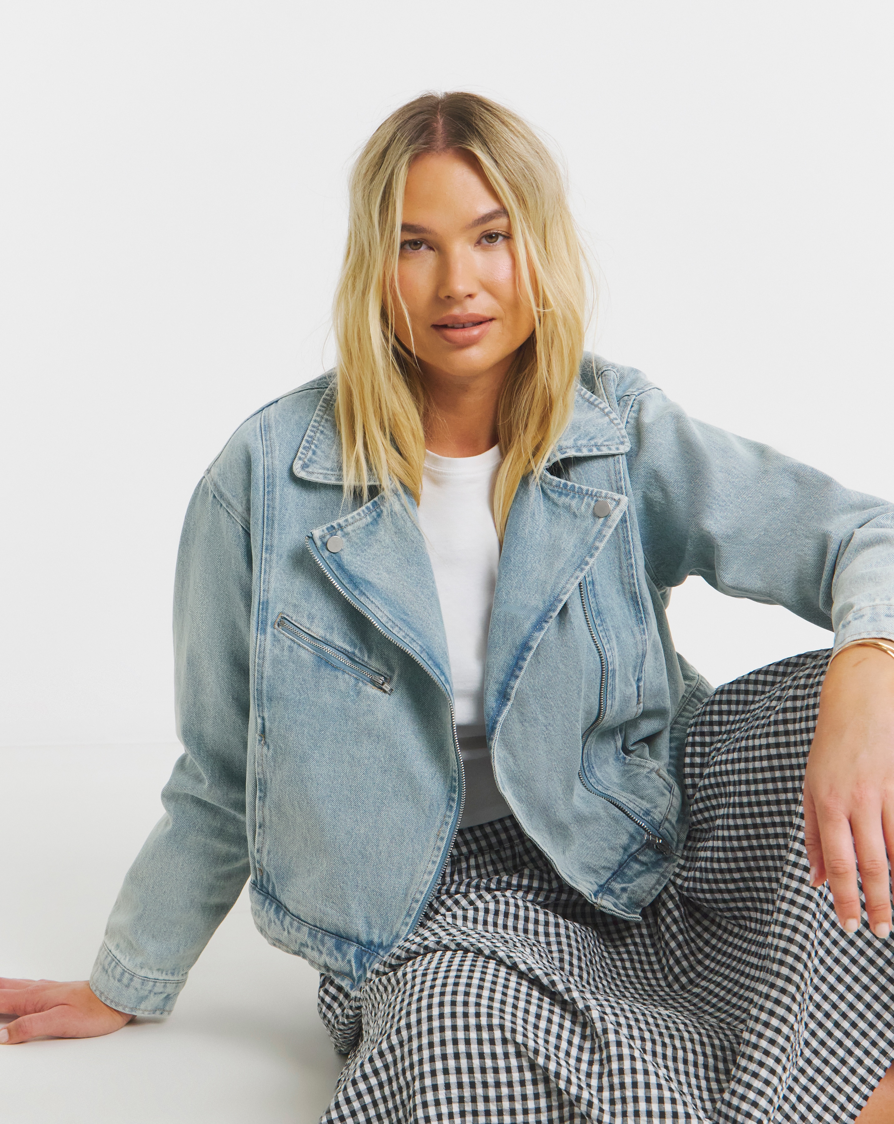 Light Wash Denim Biker Jacket